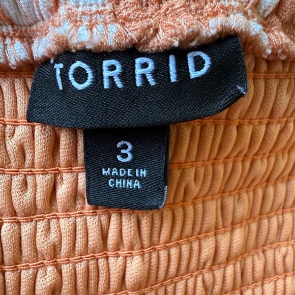 Torrid 3X Floral Orange White Maxi Dress Puff Sleeve Flowy Feminine Sundress - Picture 8 of 11